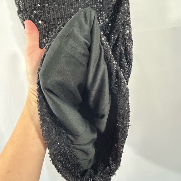 Hello Molly Size 4 Black Sequins Dress Scoop Neck Cinched Sexy Lined Mini - Picture 12 of 16